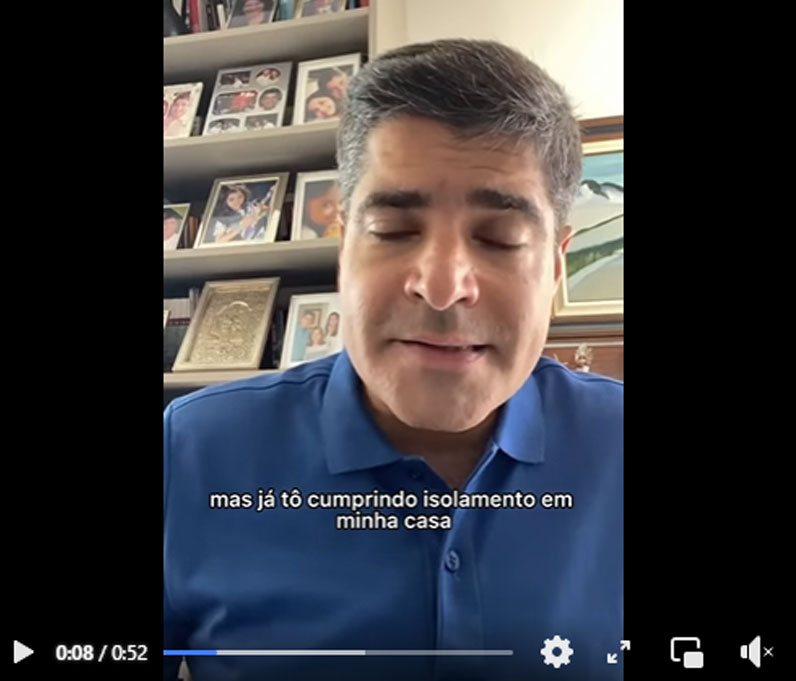 ACM Neto pega Covid-19,  diz ter sintomas leves e cumpre quarentena em casa.