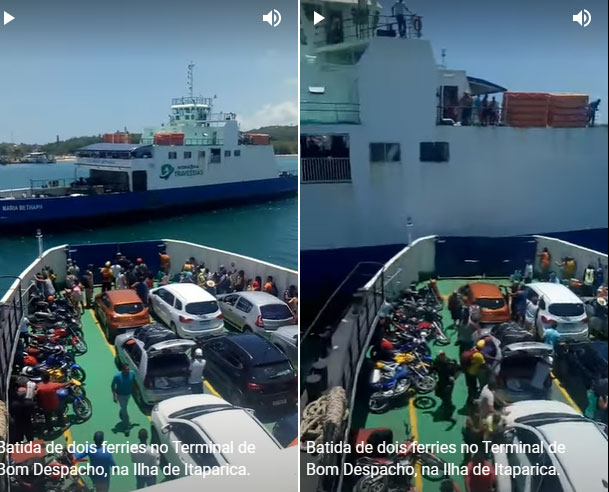 Em vídeo: batida dos ferries “Pinheiro” e  “Maria Bethânia”. Passageiros gritam: “Vai bater…vai bater”